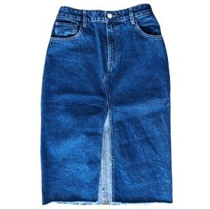 Denim Jean Slit Front Midi Knee Length Skirt 27